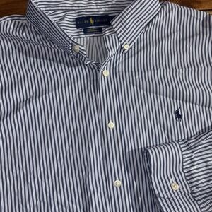 Ralph Lauren Shirt Men's 2XL Blue Striped Classic Fit Performance Long Sleeve
